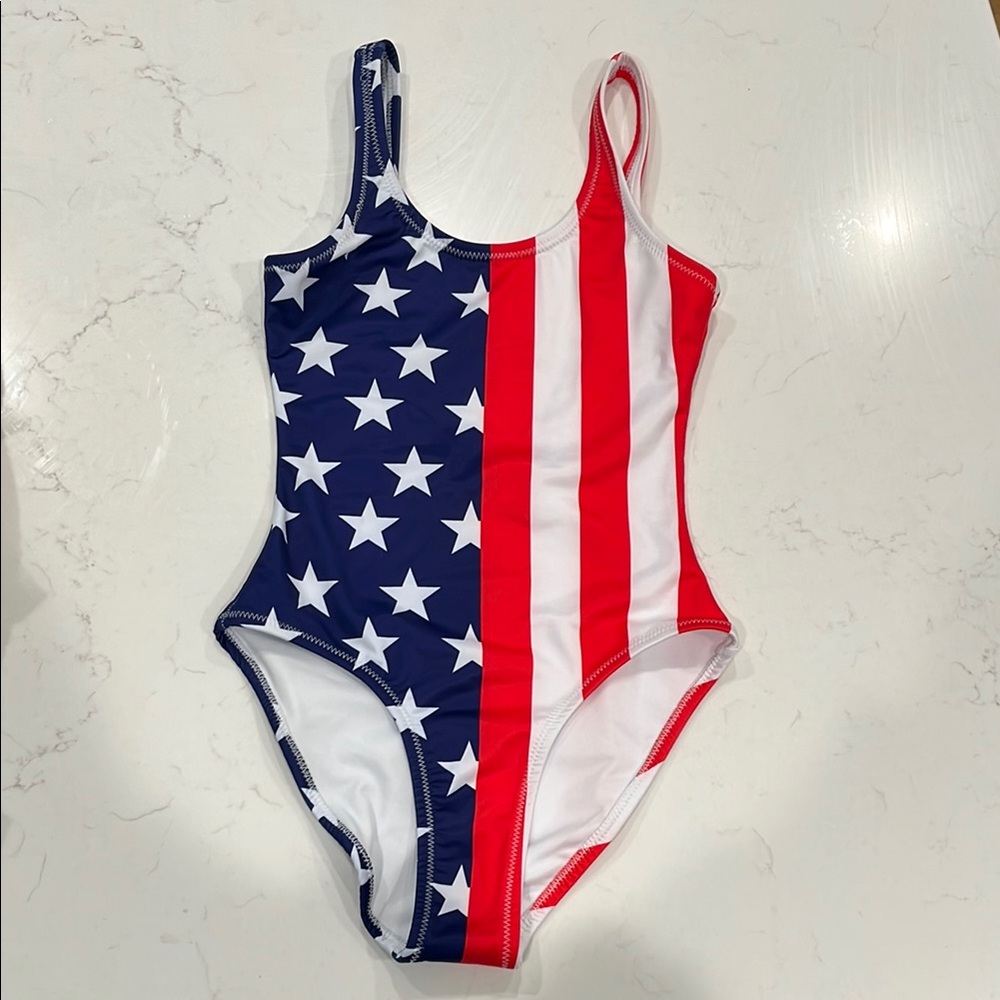 Red and White One Piece Swimwear with Classic Cut